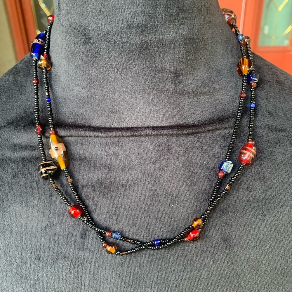 Boho Glam Multicolor Earth Toned Long Beaded Necklace
